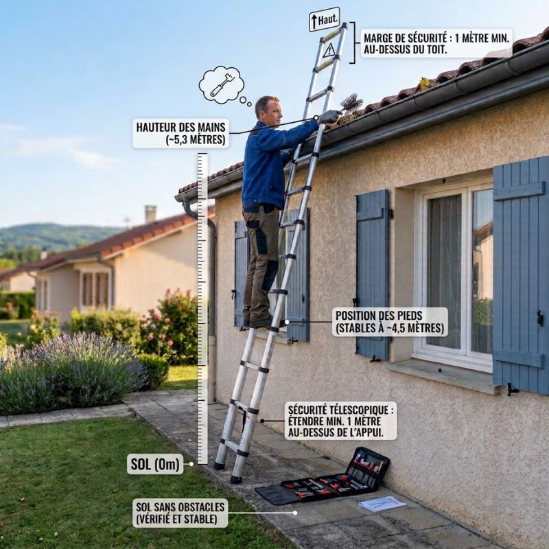 Graphique des correspondances entre hauteur d'échelle télescopique et hauteur de travail réelle Image