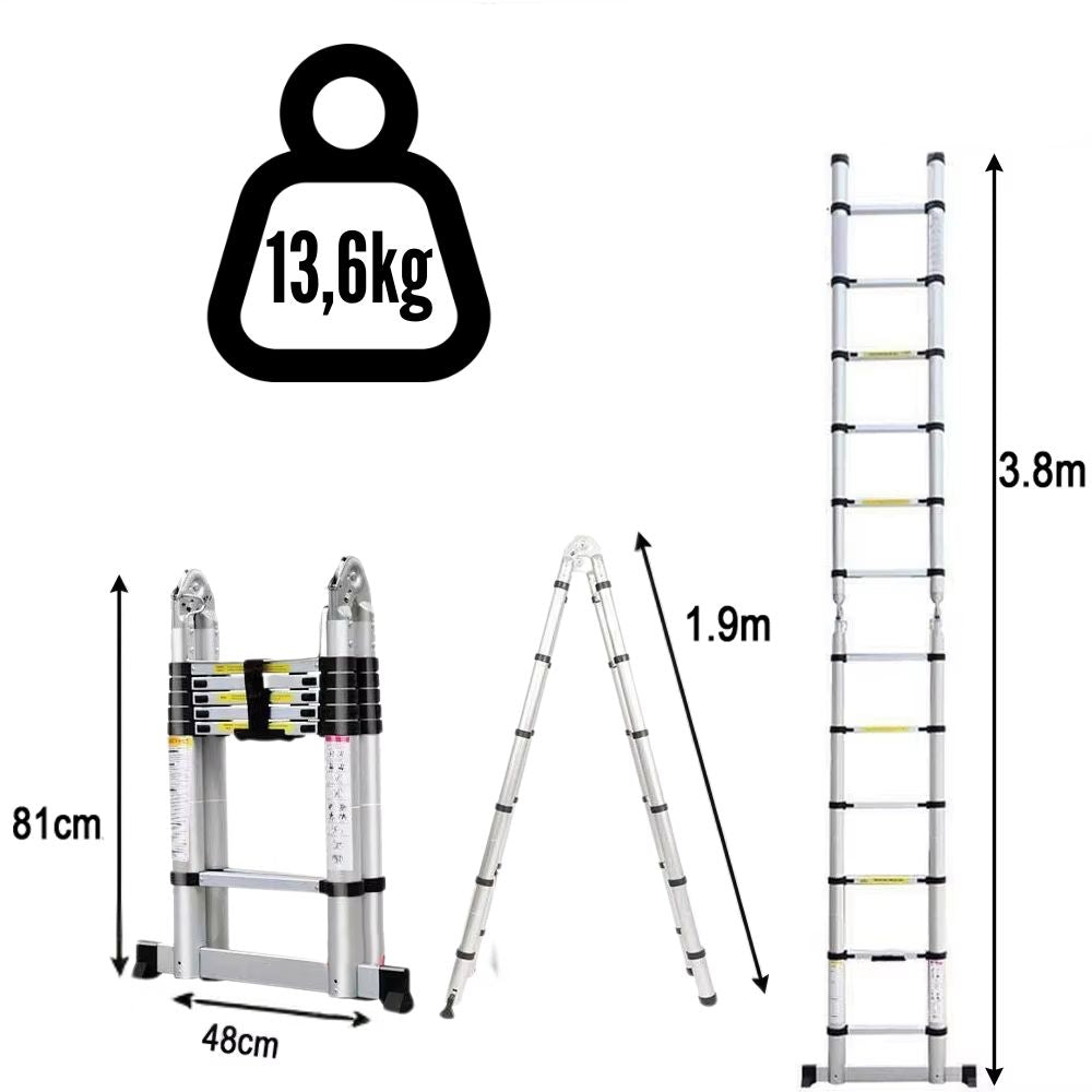 Schéma des dimensions de l'échelle pliante 2-en-1 aluminium | Everclimb