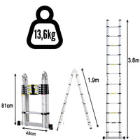Schéma des dimensions de l'échelle pliante 2-en-1 aluminium | Everclimb