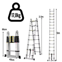 Schéma des dimensions de l'échelle pliante 2-en-1 aluminium (vue 2) | Everclimb
