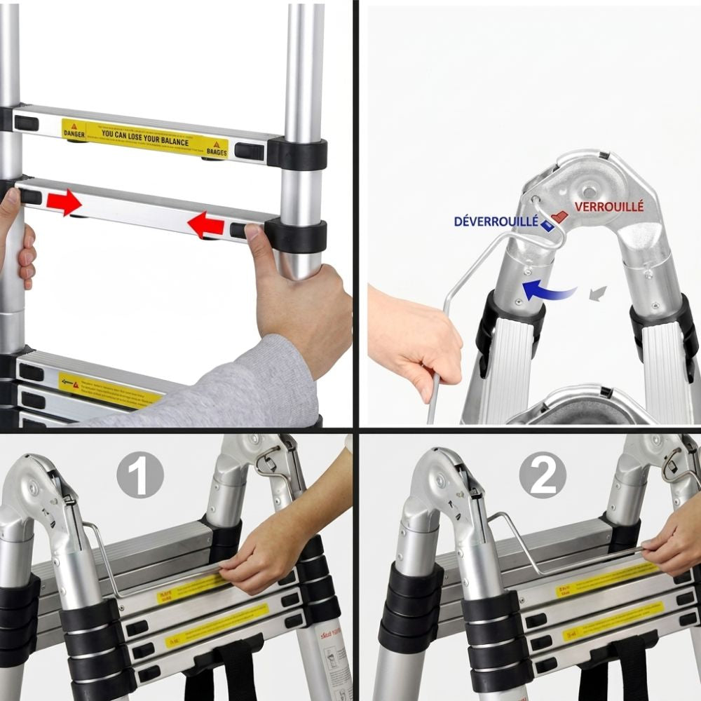 Détail du verrouillage de la charnière de l'échelle pliante 2-en-1 aluminium | Everclimb