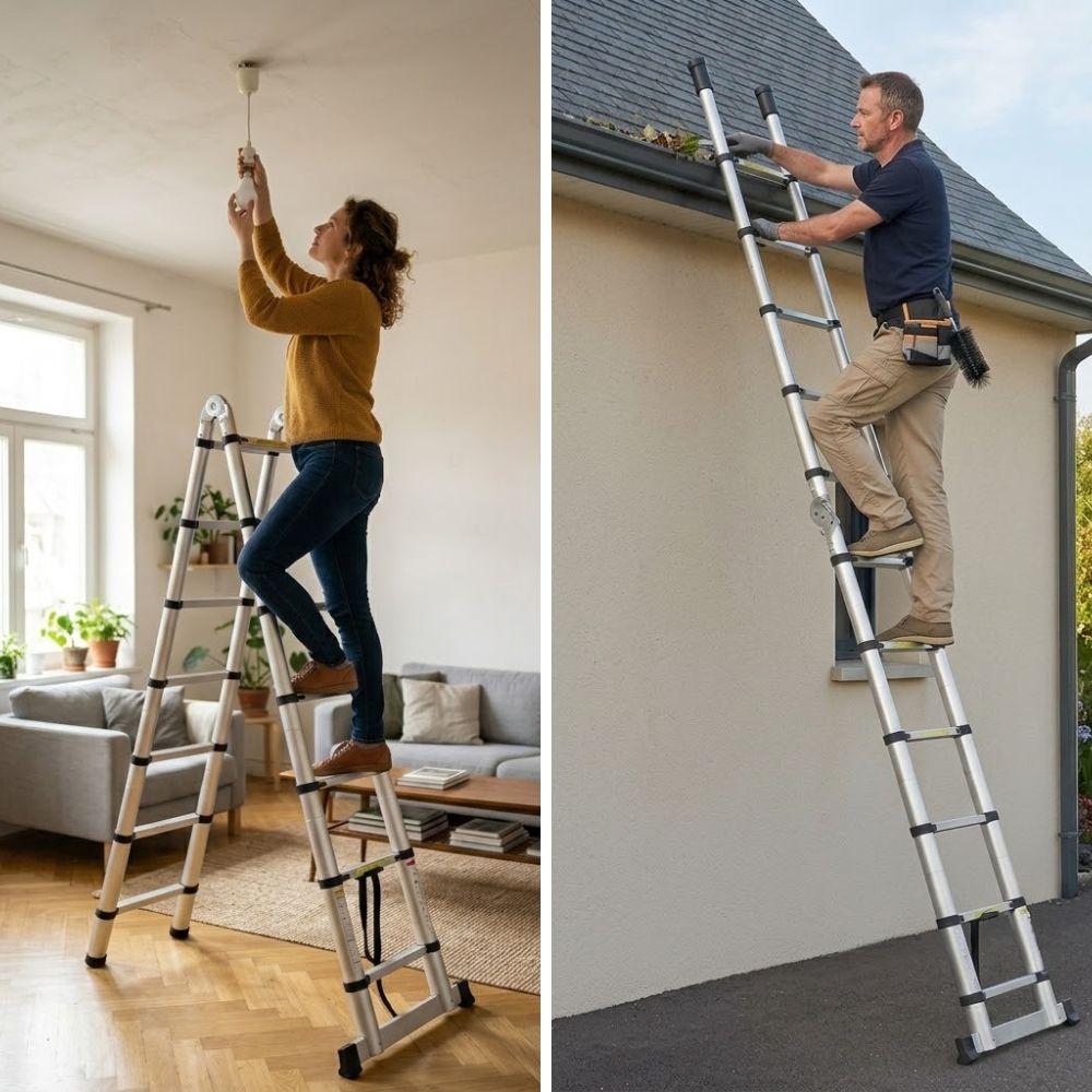 Échelle pliante 2-en-1 en aluminium, escabeau A et position droite (vue 2) | Everclimb